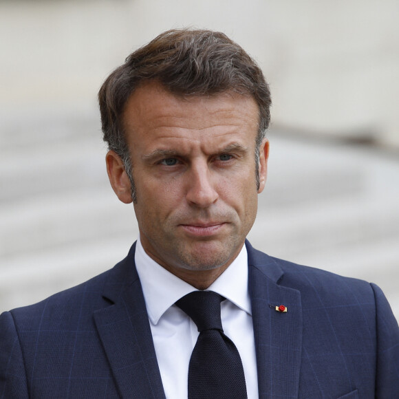 Le président Emmanuel Macron reçoit Jens Stoltenberg, secrétaire général de l'Otan, pour un entretien au palais de l'Elysée à Paris le 28 juin 2023. © Michael Baucher / Panoramic / Bestimage