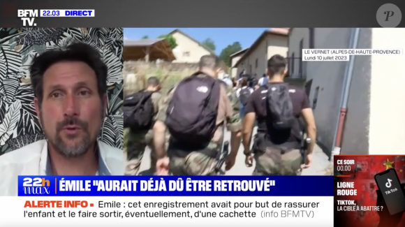 Capture d'écran des reportages de BFMTV consacrés à la disparition d'Emile, l'enfant de 2 ans et demi porté disparu depuis le 8 juillet 2023.