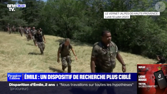 Capture d'écran des reportages de BFMTV consacrés à la disparition d'Emile, l'enfant de 2 ans et demi porté disparu depuis le 8 juillet 2023.