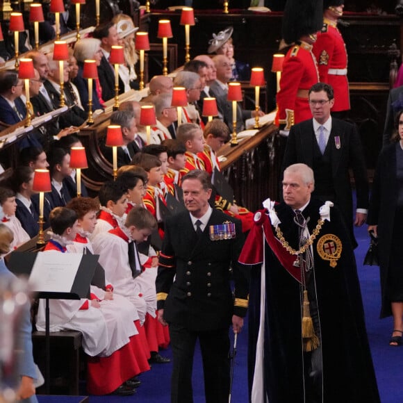 Le prince Andrew, duc d'York, La princesse Eugenie d'York et son mari Jack Brooksbank, Le prince Harry, duc de Sussex, La princesse Beatrice d'York et son mari Edoardo Mapelli Mozzi - Les invités à la cérémonie de couronnement du roi d'Angleterre à l'abbaye de Westminster de Londres, Royaume Uni, le 6 mai 2023. 