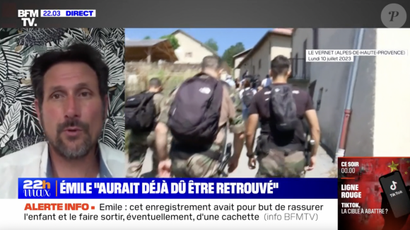 Capture d'écran de BFMTV des reportages de BFMTV sur la disparition d'Emile, petit garçon de 2 ans et demi qui a disparu dans le Vernet dans les Alpes-de-Haute-Provence.