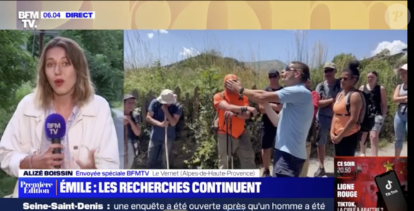 Capture d'écran de BFMTV des reportages de BFMTV sur la disparition d'Emile, petit garçon de 2 ans et demi qui a disparu dans le Vernet dans les Alpes-de-Haute-Provence.