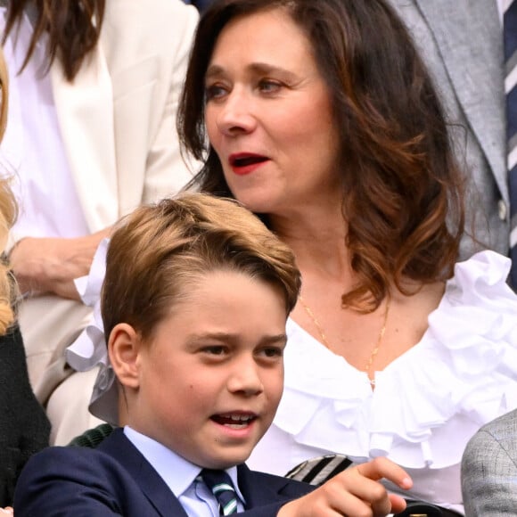 Tennis : Wimbledon 2023 - Angleterre - Finale simple Messieurs- Victoire de Carlos Alcaraz Espagne contre Novak Djokovic Serbie - Royal Box - William Prince de Galles avec son fils Le Prince Georges