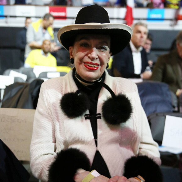 Geneviève de Fontenay - au meeting de Emmanuel Macron (candidat de ''En marche !'' pour l'élection présidentielle 2017) au Palais des Sports de Lyon le 4 février 2017. © Dominique Jacovides - Sébastien Valiela / Bestimage 