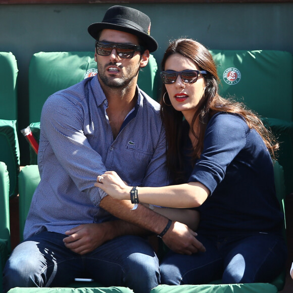 Sofia Essaïdi et son compagnon Adrien Galo - People dans les tribunes de Roland Garros lors de la Coupe Davis. Le 12 septembre 2014