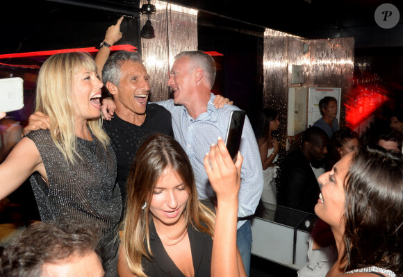 Didier Deschamps fête sa victoire avec sa femme Claude, Nagui et sa femme Mélanie Page, Leïla Kaddour-Boudadi et des amis à la Gioia et au VIP Room à Saint-Tropez, le 21 juillet 2018. © Rachid Bellak/Bestimage