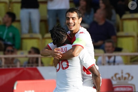 Joie - Wissam Ben Yedder (AS Monaco) - Breel Embolo (AS Monaco) - Match de Ligue 1 Uber Eats "Monaco - Nantes (4-1)" au stade Louis II, le 2 octobre 2022. 