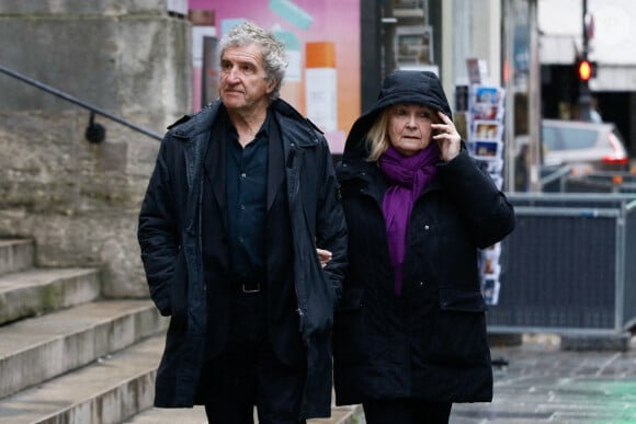 Exclusif - Gérard Leclerc et sa femme Julie - Arrivées aux obsèques de Jacques Collard en l'église Saint Roch à Paris le 6 avril 2023.  © Christophe Clovis / Bestimage 