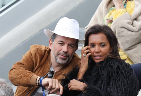 Stéphane Plaza et Karine Le Marchand dans les tribunes des internationaux de France de tennis de Roland Garros à Paris, France, le 8 juin 2019. © Jacovides / Moreau/Bestimage 