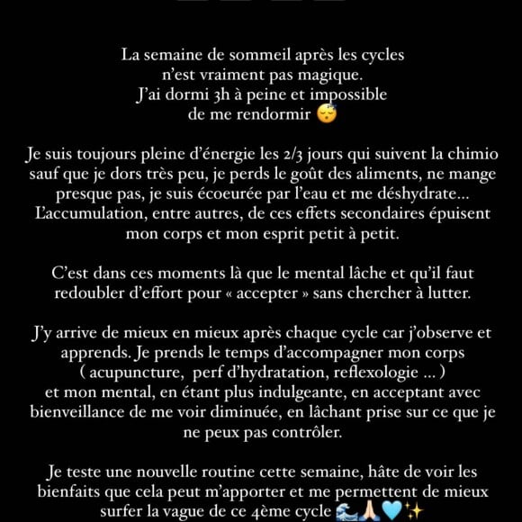 "La semaine après les cycles n'est vraiment pas magique. J'ai dormi trois heures à peine et impossible de me rendormir", a-t-elle confié.
Caroline Receveur se confie sur les