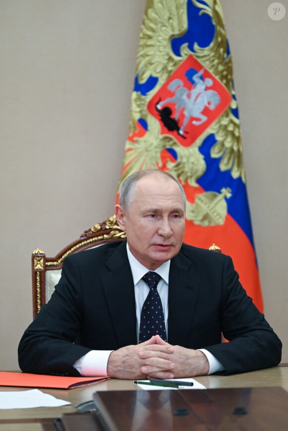 Le président russe Vladimir Poutine préside une vidéoconférence avec les membres du Conseil de sécurité russe au Kremlin de Moscou, Russie, le 25 août 2023. © Mikhail Klimentyev/Tass/Bestimage 