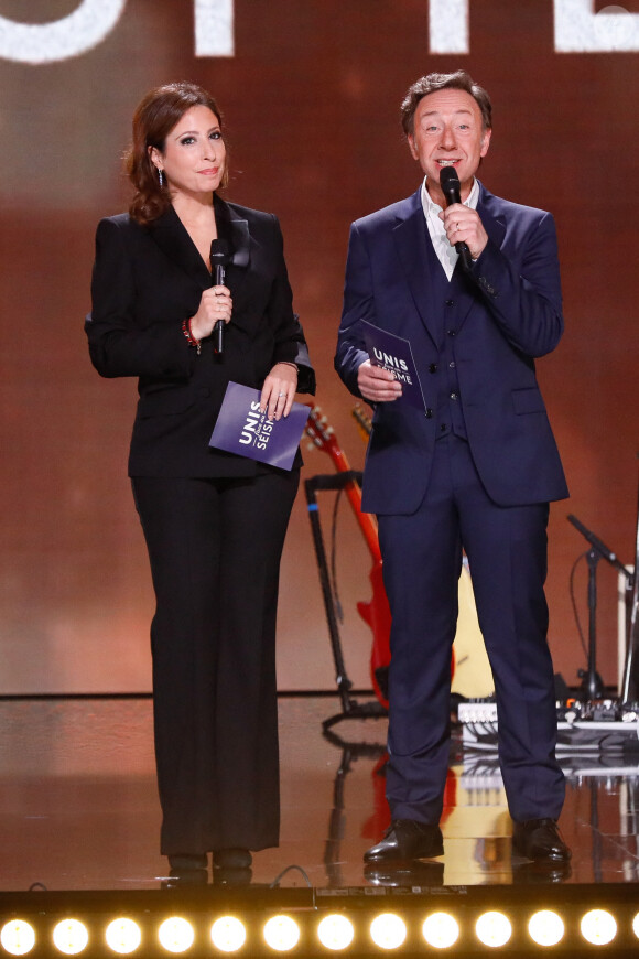 Exclusif - Léa Salamé, Stéphane Bern lors de l'émission "Unis face au séisme" à l'Olympia diffusée en direct sur France 2 le 14 mars 2023 © Christophe Clovis/ Cyril Moreau / Bestimage 