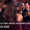 Olivia Ruiz reçoit la Victoire de l'Artiste interprète féminine. Elle l'avait déjà obtenue en 2007 (tout comme celle de la Révélation scène). C'est la 3e Victoire de la Musique obtenue depuis le début de sa carrière.