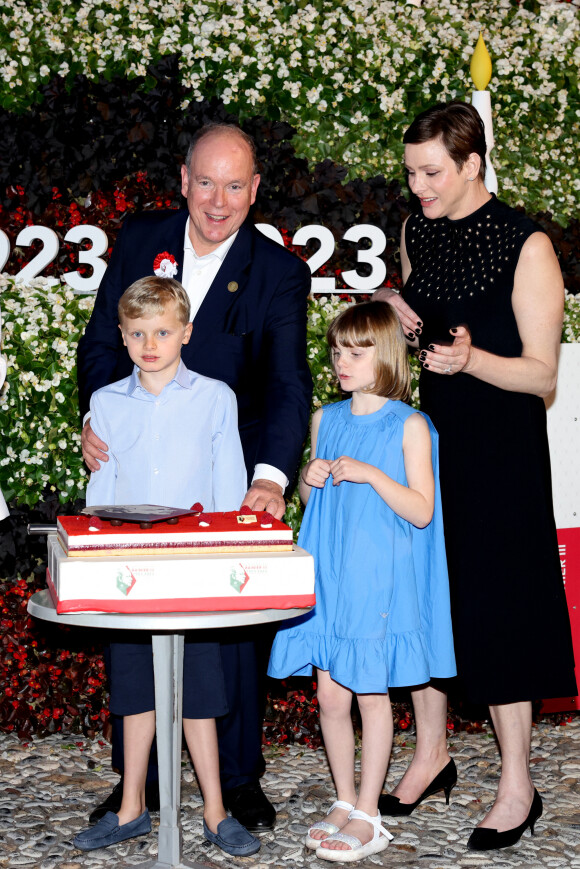 Le prince Albert II de Monaco, La princesse Charlène de Monaco, Le prince Jacques de Monaco, marquis des Baux, La princesse Gabriella de Monaco, comtesse de Carladès - "Le rocher en fête" la principauté de Monaco fête le centenaire du prince Rainier III à Monaco, le 31 mai 2023. © Claudia Albuquerque / Bestimage 