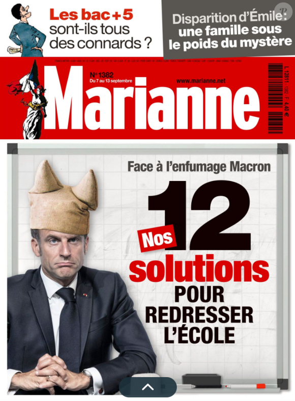 Couverture du magazine Marianne paru le jeudi 7 septembre 2023.