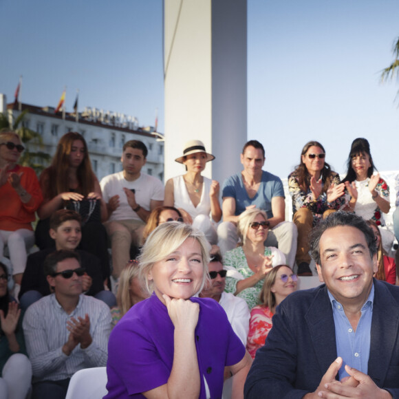 Exclusif - Anne-Elisabeth Lemoine, Patrick Cohen, Pierre Lescure - Emission "C à vous" lors du 76ème Festival International du Film de Cannes le 25 mai 2023. © Jack Tribeca / Bestimage 