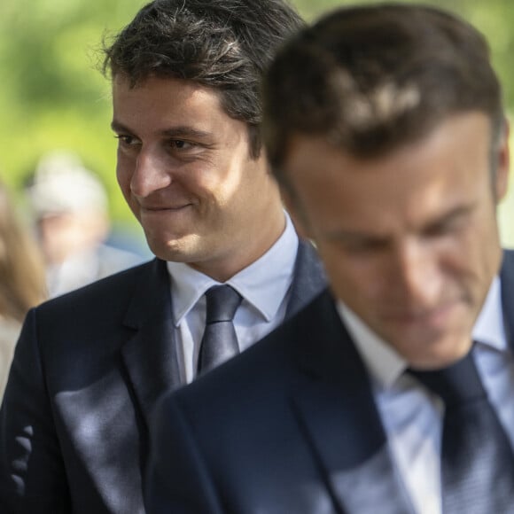 Le Président de la République Emmanuel Macron et le ministre de l'Education nationale Gabriel Attal, au lycée professionnel de l'Argensol à Orange le 1er septembre 2023  © Eliot Blondet/Pool/Bestimage