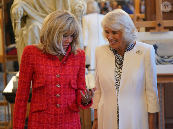 Brigitte Macron et Camilla Parker Bowles, reine consort d'Angleterre, arrivent à la BNF pour le lancement d'un prix littéraire franco-britannique le 21 septembre 2023. 