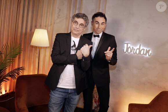 Exclusif - Jordan de Luxe et Thierry Moreau lors de l'enregistrement de l'émission "Chez Jordan" à Paris. Le 7 mars 2022 © Cédric Perrin / Bestimage 