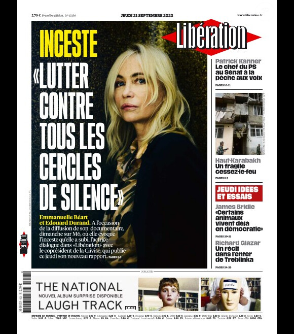 Emmanuelle Béart en couverture de "Libération", 21 septembre 2023.