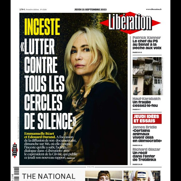 Emmanuelle Béart en couverture de "Libération", 21 septembre 2023.