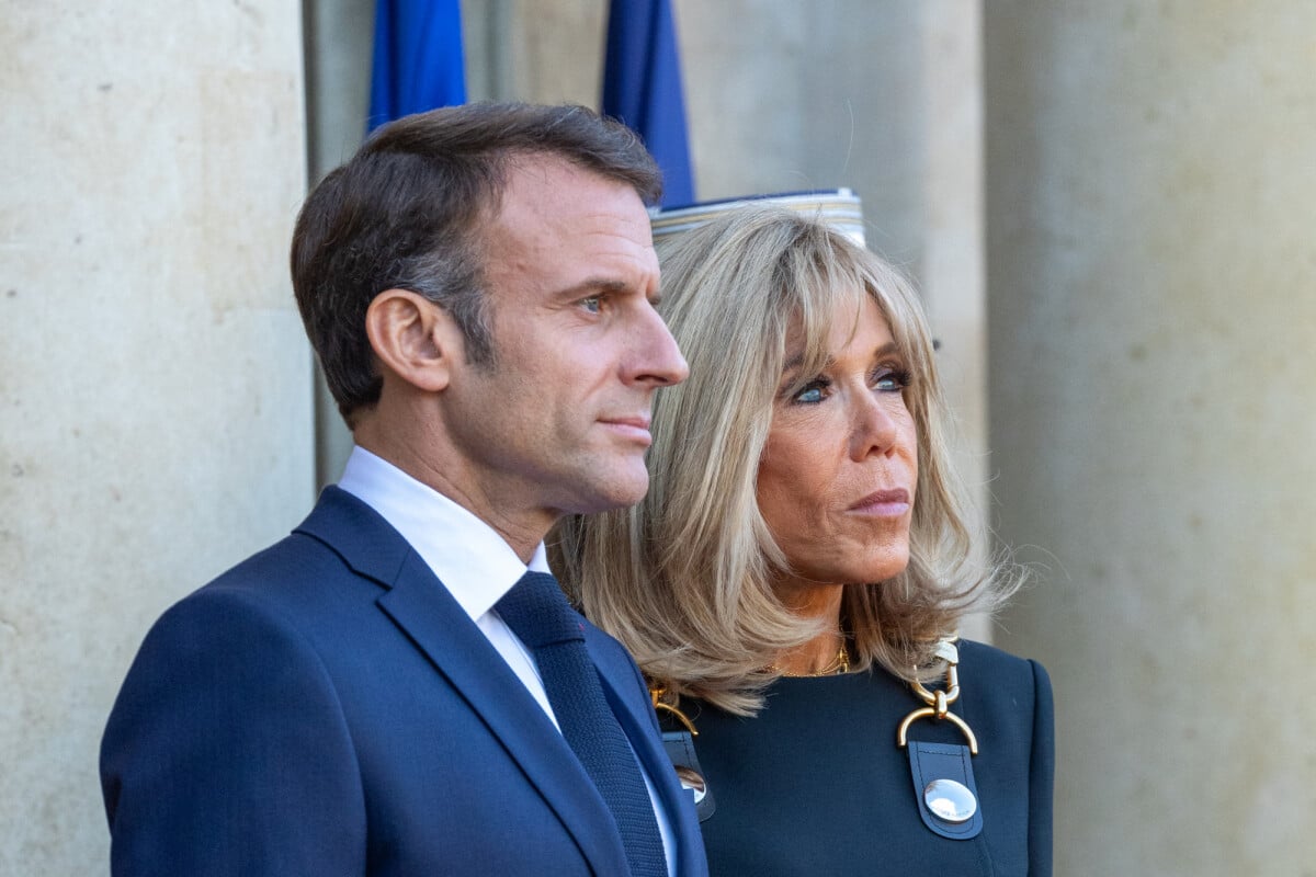 Photo : Le président de la République française Emmanuel Macron et sa ...