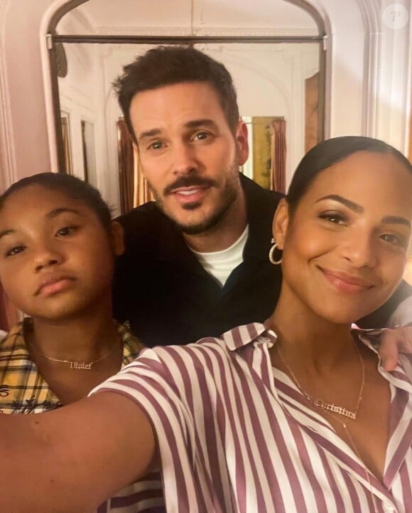 M. Pokora, Christina Milian et sa fille Violet dans les coulisses du Théâtre de la Madeleine. Le 17 septembre 2021.