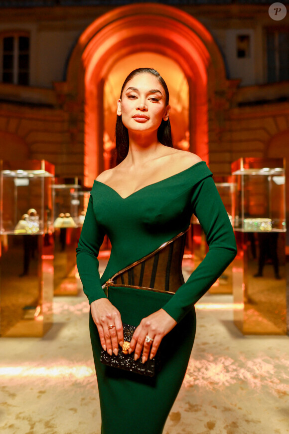 Pia Wurtzbach au Photocall de la soirée du 75ème anniversaire de la collection Bulgari Serpenti au musée Nissim de Camondo à Paris le 25 septembre 2023. © Veeren / Da Silva / Bestimage 