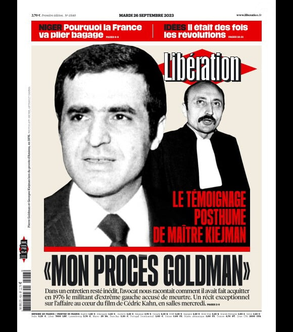 Couverture de "Libération", 26/09/2023.