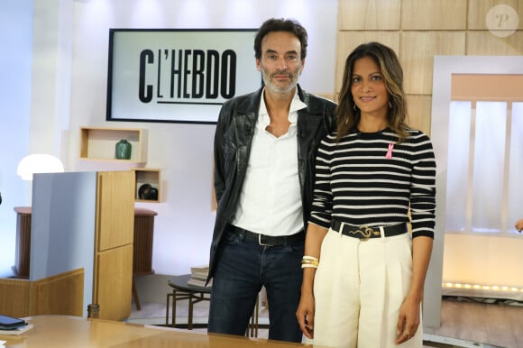 Exclusif - Anthony Delon et Aurélie Casse lors de l'enregistrement de l'émission "C l'Hebdo" présentée par A.Casse à Paris le 29 septembre 2023. © Coadic Guirec / Bestimage 