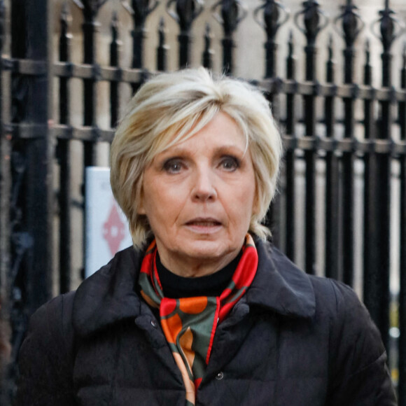 Evelyne Dhéliat - Sorties des obsèques de Jean-Pierre Pernaut en la Basilique Sainte-Clotilde à Paris le 9 mars 2022. © Christophe Clovis / Bestimage