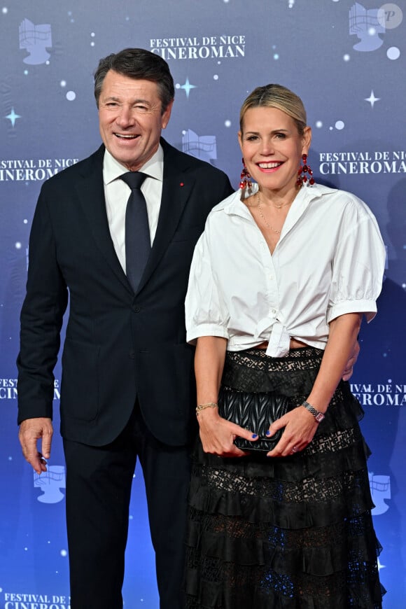 Christian Estrosi, le maire de Nice, et sa femme Laura Tenoudji Estrosi durant la cérémonie de clôture et remise des prix de la 5eme édition du Nice Festival CinéRoman au cinéma Pathé Gare du Sud à Nice, le 7 octobre 2023.