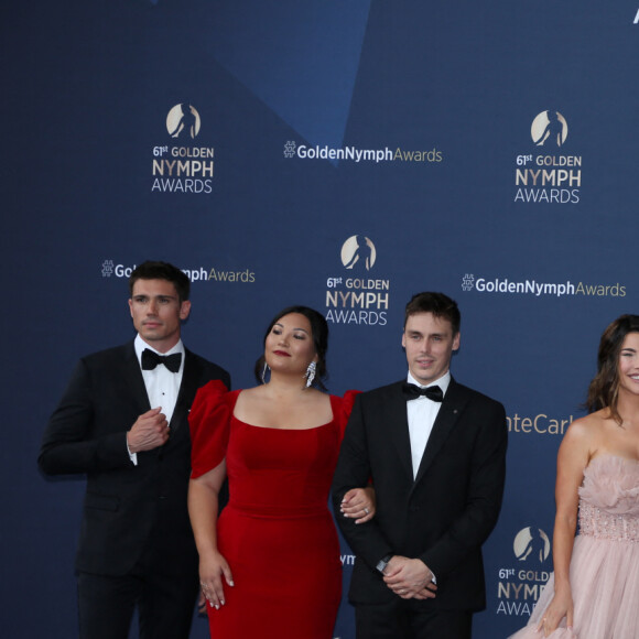 Tanner Novlan, Louis Ducruet et sa femme Marie, Jacqueline MacInnes Wood, le Prince Albert II de Monaco, Camille Gottlieb, Krista Allen, Thorsten Kaye - Cérémonie de clôture du 61ème Festival de Télévision de Monte Carlo le 21 juin 2022. © Denis Guignebourg/Bestimage 