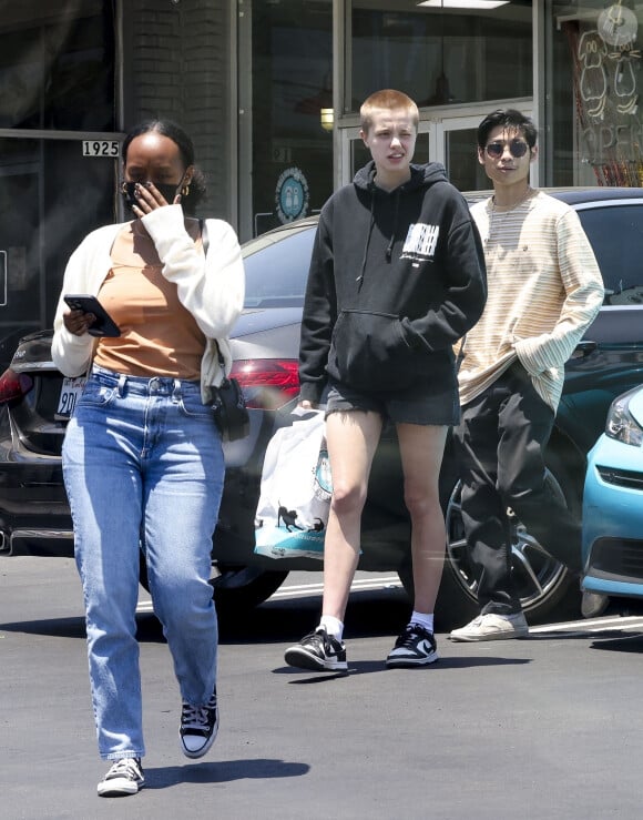 Shiloh, Zahara, and Pax, les enfants de Brad Pitt et Angelina Jolie quittent un magasin pour animaux à Los Angeles après avoir fait du shopping.