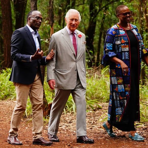 Notamment pour son fils et sa belle-fille.
Le roi Charles III d'Angleterre plante un arbre avec Karen Kimani lors d'une visite dans la forêt urbaine de Karura à Nairobi, le 1er novembre 2023, lors du voyage officiel du couple royal britannique au Kenya. 