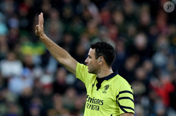 Ben O'Keeffe, arbitre de la rencontre ors de la demi-finale de la Coupe du Monde de Rugby opposant l'Angleterre à l'Afrique du Sud (15 - 16) au Stade de France à Saint-Denis, France, le 21 octobre 2023. © Dominique Jacovides/Bestimage