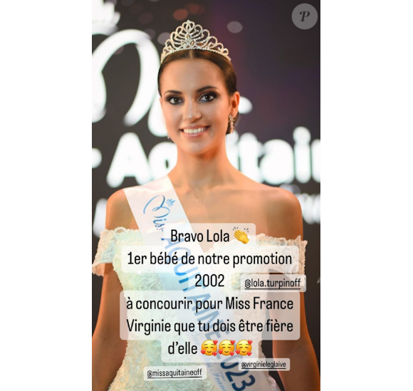 Les deux femmes sont d'ailleurs restées en contact et l'ancienne patronne des Miss n'avait pas manqué de poster un message de félicitations pour Lola.
Lola Turpin a été élue Miss Aquitaine 2023 et se présente au titre de Miss France 2024. Instagram