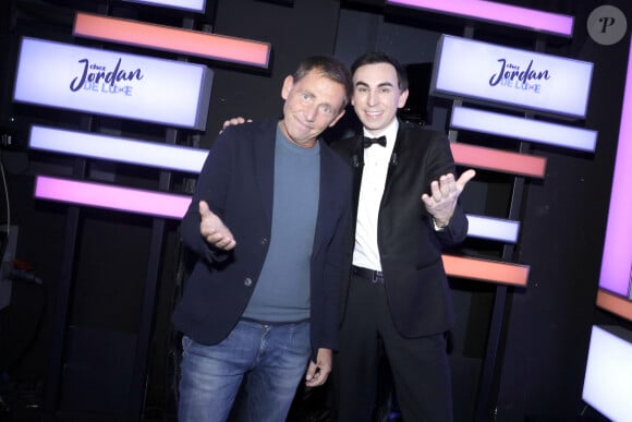 Exclusif - Jordan de Luxe et Daniel Riolo lors de l'enregistrement de l'émission "Chez Jordan de Luxe" à Paris. Le 16 octobre 2023 © Cédric Perrin / Bestimage