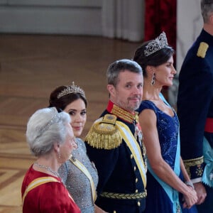 Benedikte de Danemark, Mary de Danemark, le roi Felipe VI d'Espagne, la reine Letizia d'Espagne et le Prince Frederik de Danemark au banquet d'Etat donné au château de Christiansborg à Copenhague le 6 novembre 2023. Le couple royal d'Espagne est présent pour une visite de trois jours au Danemark. Photo : Stefan Lindblom/Stella Pictures/ABACAPRESS.COM