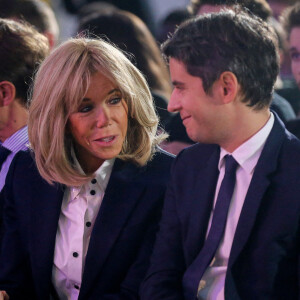 Gabriel Attal (ministre de l'Éducation nationale) et Brigitte Macron, Première Dame française lors de la journée nationale de la lutte contre le harcèlement à l'école au lycée Pierre-Gilles de Gennes - ENCPB à Paris, France. © Jonathan Rebboah/Panoramic/Bestimage