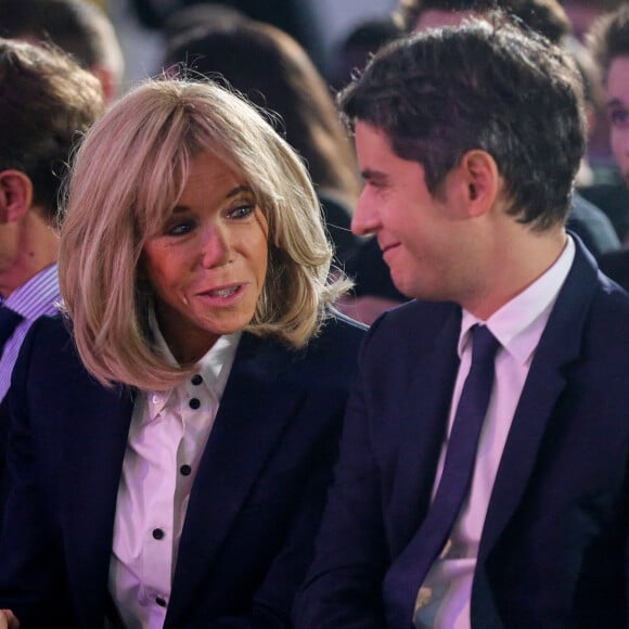 Gabriel Attal (ministre de l'Éducation nationale) et Brigitte Macron, Première Dame française lors de la journée nationale de la lutte contre le harcèlement à l'école au lycée Pierre-Gilles de Gennes - ENCPB à Paris, France. © Jonathan Rebboah/Panoramic/Bestimage