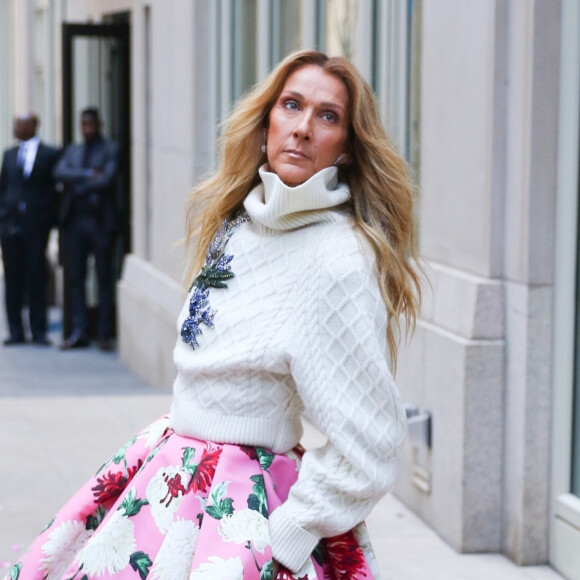 Céline Dion a fait plus qu'apparaître en forme avec ses fils ces derniers jours
Céline Dion rayonnante et très souriante dans un ensemble pull écru et jupe bouffante fleurie salue ses fans à la sortie de son hôtel à New York