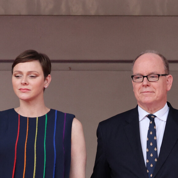 La princesse Charlène de Monaco et le prince Albert II de Monaco - Remise de prix du 80ème Grand Prix de Monaco de Formule 1 à Monaco. Le 28 Mai 2023. © Claudia Albuquerque / Bestimage 