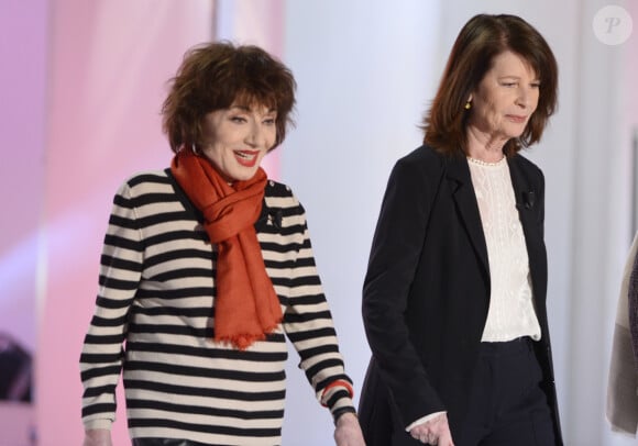 Judith Magre et Claire Nadeau - Enregistrement de l'émission "Vivement Dimanche" à Paris le 18 mars 2015.