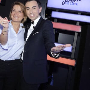 Exclusif - Pascale de la Tour du Pin et Jordan de Luxe lors de l'enregistrement de l'émission "Chez Jordan de Luxe" à Paris. Le 23 octobre 2023 © Cédric Perrin / Bestimage 