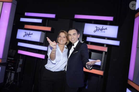 Exclusif - Pascale de la Tour du Pin et Jordan de Luxe lors de l'enregistrement de l'émission "Chez Jordan de Luxe" à Paris. Le 23 octobre 2023 © Cédric Perrin / Bestimage 