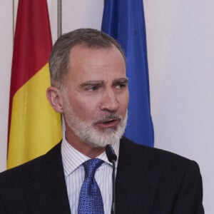 Le roi Felipe VI d'Espagne lors de la soirée de remise du Prix de journalisme "Francisco Cerecedo" au Westin Palace Hotel à Madrid le 27 novembre 2023.