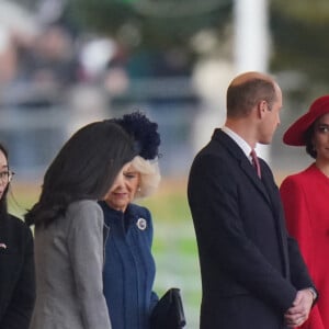 Le président de la Corée du Sud, Yoon Suk Yeol, et sa femme Kim Keon Hee, Le roi Charles III d'Angleterre et Camilla Parker Bowles, reine consort d'Angleterre, Le prince William, prince de Galles, et Catherine (Kate) Middleton, princesse de Galles, - Cérémonie de bienvenue du président de la Corée du Sud à Horse Guards Parade à Londres, le 21 novembre 2023. 