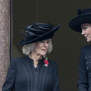 Camilla Parker Bowles, reine consort d'Angleterre, Catherine (Kate) Middleton, princesse de Galles, - La famille royale honore les disparus des deux guerres mondiales lors de la cérémonie Remembrance Sunday ( Dimanche du souvenir ) au Cénotaphe à Londres le 12 novembre 2023. 
