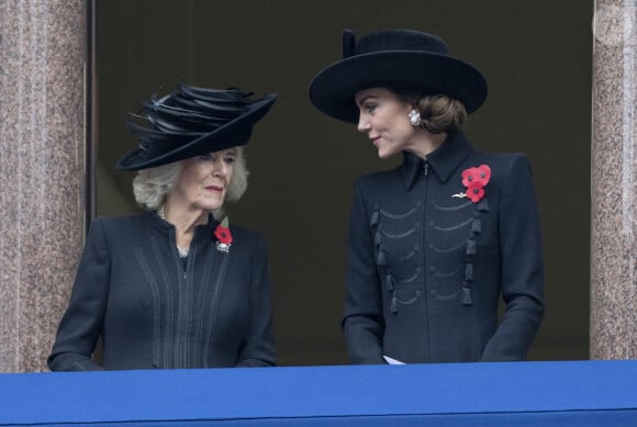 Camilla Parker Bowles, reine consort d'Angleterre, Catherine (Kate) Middleton, princesse de Galles, - La famille royale honore les disparus des deux guerres mondiales lors de la cérémonie Remembrance Sunday ( Dimanche du souvenir ) au Cénotaphe à Londres le 12 novembre 2023. 